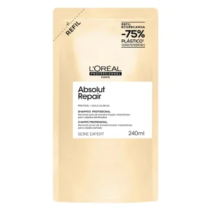 L'Oréal Professionnel Serie Expert Absolut Repair, Shampoo Reconstrutor para Cabelos Danificados e Finos Refil com Quinoa Dourada, Reparação Profunda e Brilho Intenso 240ml