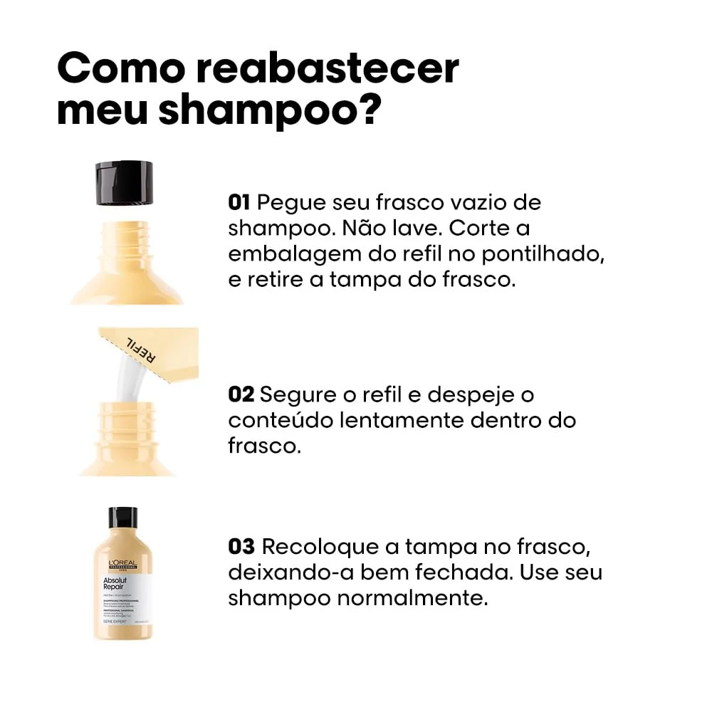 L'Oréal Professionnel Serie Expert Absolut Repair, Shampoo Reconstrutor para Cabelos Danificados e Finos Refil com Quinoa Dourada, Reparação Profunda e Brilho Intenso 240ml - Image 4