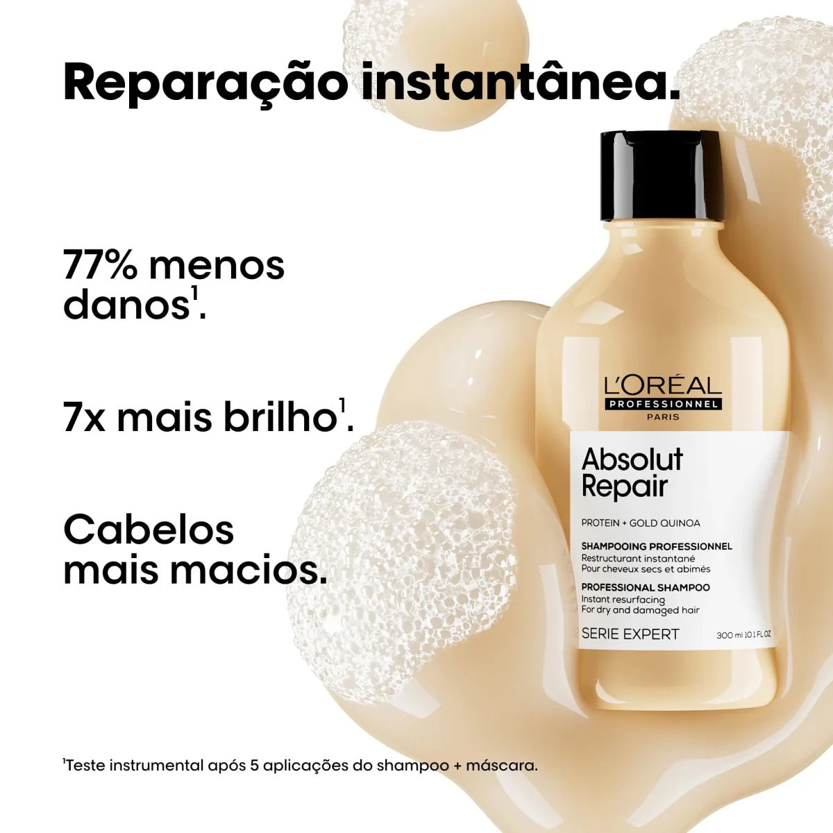 L'Oréal Professionnel Serie Expert Absolut Repair, Shampoo Reconstrutor para Cabelos Danificados e Finos Refil com Quinoa Dourada, Reparação Profunda e Brilho Intenso 240ml - Image 9