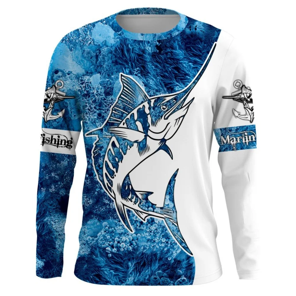 Camisa de Pesca Masculinas de Manga Longa - Secagem Rápida - Peixe Espada